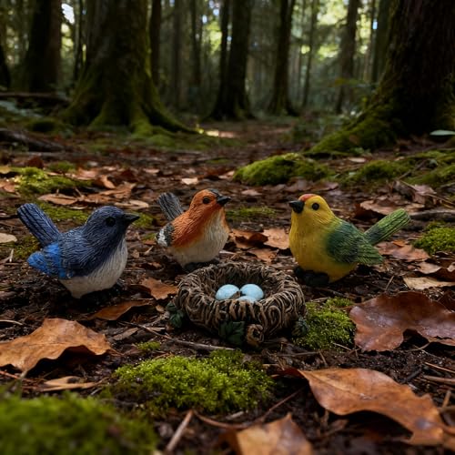 32 Pcs Bird Decorative Figurines Miniature Bird Nest Egg Figurines Cake Topper for Fairy Garden Moss Micro Landscape Home Decoration