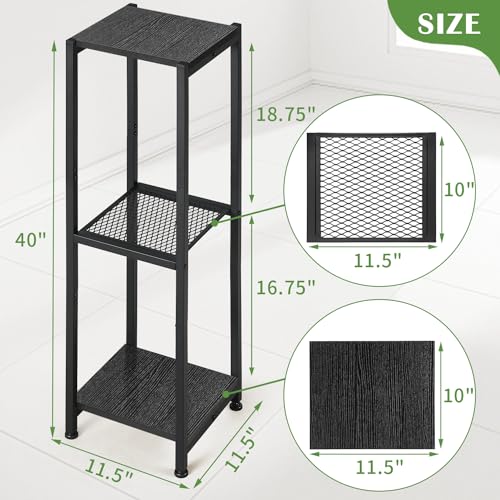 Dipion 3 Tier Pedestal Stand,40 Inch Extra Tall Plant Stand Indoor,Black | Eye-Catching,Rock-Solid Stability,Adjustable Feet,0.8x0.8"Metal Square Tube,Wood Board thickness 0.6",Weight Capacity 120 lbs