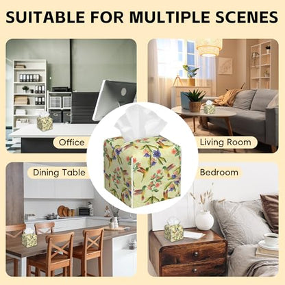 Hummingbirds and Flowers Tissue Box Cover Leather Tissue Box Holder Square Facial Paper Case Organizer Dispenser for Bathroom Vanity Countertop Tabletop Car Office - color: Color18