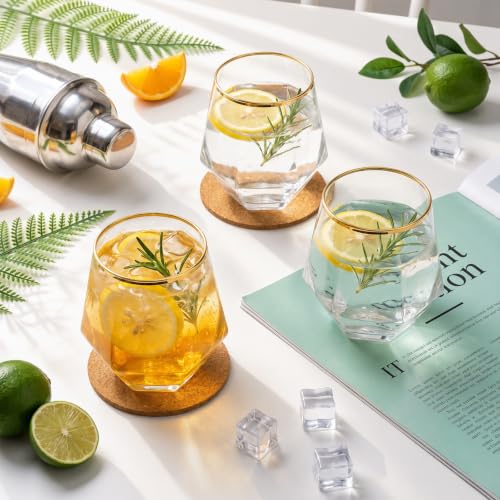 32Pcs Gold Plastic Stemless Wine Glasses, 12Oz Disposable Glasses(Diamond) | Clear Plastic Whiskey Glasses with Gold Rim,Unbreakable Cups for Party Bars, Wedding,Tasting,Birthday Party - color: Gold, size: 32 Count