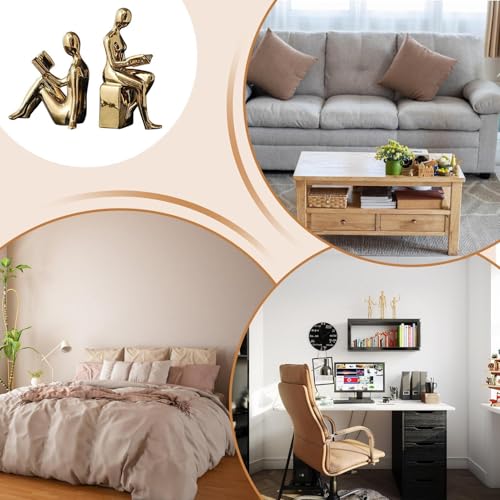 Heavy Book Ends for Shelves Non-Skid Anti-Slip | Book Ends Shelf Supports Home, Kitchen Shelves, Bathroom, Bookcase, Housewarming, Cooking Lover - color: Gold