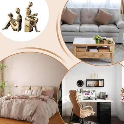 Heavy Book Ends for Shelves Non-Skid Anti-Slip | Book Ends Shelf Supports Home, Kitchen Shelves, Bathroom, Bookcase, Housewarming, Cooking Lover - color: Gold