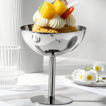 choxila Ice Cream Bowls 4pcs – Elegant Stainless Steel Dessert Cups, Footed Bowl for Ice Cream, Trifle, and More – Perfect for Parties, Weddings, and Home Use - color: Stainless Steel