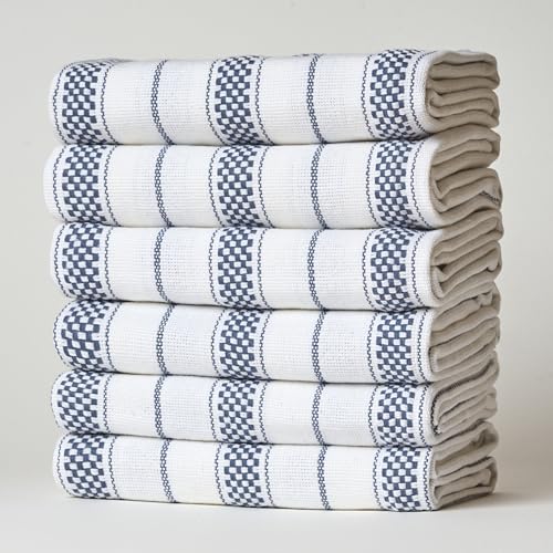 Kitchen Towels Set – Pack of 6 (20’’ x 30’’) Extra Large Premium Cotton Dish Towels for Kitchen – Chain Stripe Towels – Absorbent – 100% Cotton – with Hanging Loop – Blue Grey - color: Blue Grey Chain Striped, size: Pack of 6