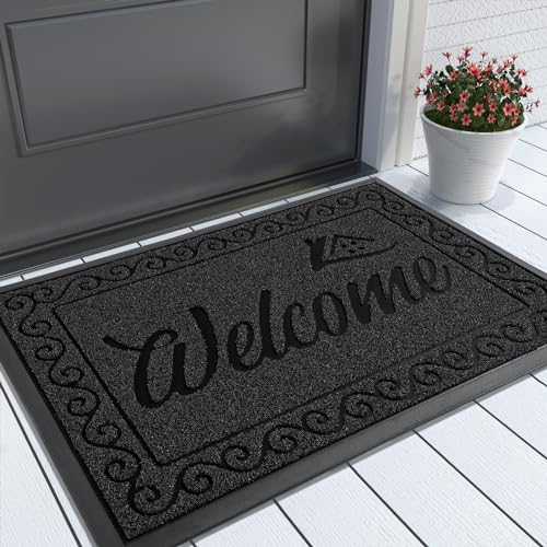 Yimobra Welcome Mat, Heavy Duty Durable Door Mats for Home Entrance Outdoor Indoor, Front Doormat for Outside Patio Floor Entry Porch Garage Office, Waterproof, Low Profile, 29.5 x 17, Black - color: Black, size: 29.5x17 Inch