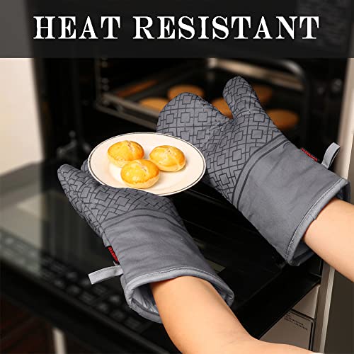 Oven Mitts and Pot Holders Sets 6pcs, Kitchen Oven Glove,High Heat Resistant 550 Degree Extra Long Oven Mitts and Potholders with Non-Slip Silicone Surface for Home Essentials (Grey) (Gray) - color: Gray