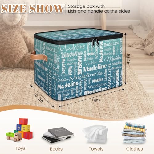 Custom Name Storage Basket, Personalized Keepsake Box, Grey Green | Foldable Fabric Gradient Large Memory Bin with Handle Lid Lightweight Waterproof Dustproof, 14"L x 10.2"W x 10.4"H - color: Option 4