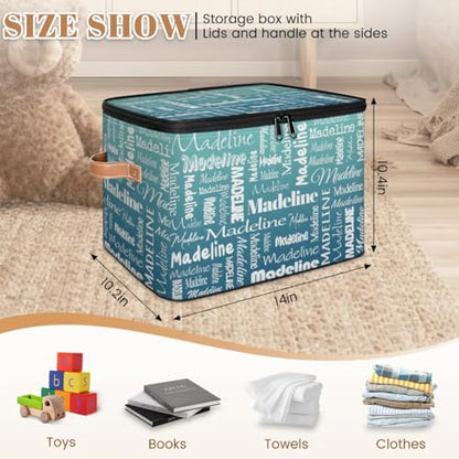 Custom Name Storage Basket, Personalized Keepsake Box, Grey Green | Foldable Fabric Gradient Large Memory Bin with Handle Lid Lightweight Waterproof Dustproof, 14"L x 10.2"W x 10.4"H - color: Option 4