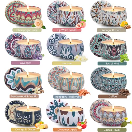 Scented Candles Gift Set, 12 Pack Soy Wax Aromatherapy Candles | 12 Scents, Up To 300-Hour Burn, Gift Box Included, Home Fragrance, Spa Relaxation, Gifts for Women - color: Gray