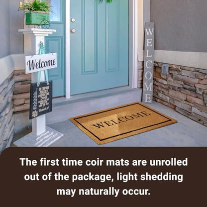 KANKUN Coco Coir Door Mat with Heavy Duty Backing, Welcome Doormat (17" x 30"), Doormat Entrance (Welcome2-2Pack) - color: Welcome2 - 2pack