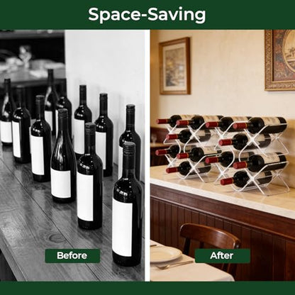 Acrylic 6 Bottle Countertop Wine Rack, Clear Freestanding Tabletop Holder | Crystal-Clear Acrylic: Ultra-transparent design creates an elegant 360° floating wine display.