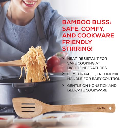 Helen’s Asian Kitchen Slotted Spatula, Natural Bamboo, 13-Inch - size: 13-Inch, Slotted Spatula