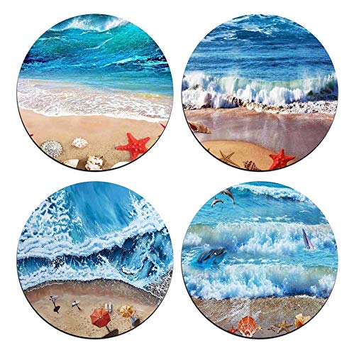 Waves and Shells Round Coaster Set - Made of Recycled Rubber - Set of 4 - color: Waves and Shells