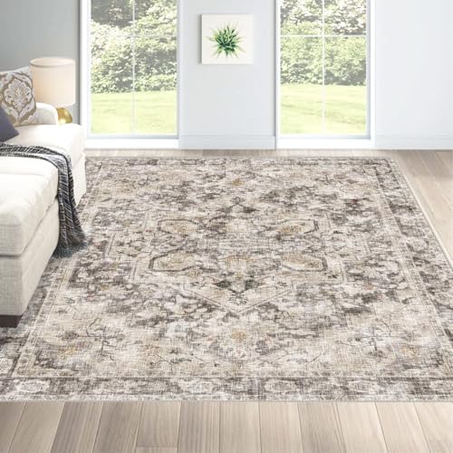 4x6 Rug Beige and Brown Traditional Distressed Aesthetic | Rugs for Dining Room Office- Low Pile Carpet-Non Slip Ultra Soft Pet&Child Friendly-Neutral Modern - color: Brown Beige, size: 4' x 6' (Rectangular)
