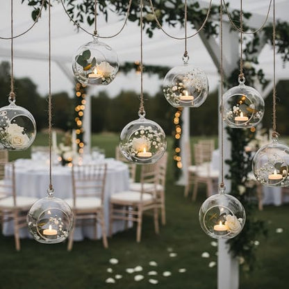 3.15 inches Hanging Tealight Holder Glass Globes Terrarium Wedding Candle Holder Candlestick (18 Pcs/Set) (18pcs)