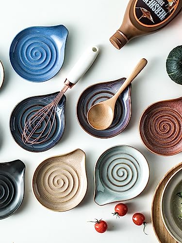 Spoon Holder, Porcelain Cooking Spoon Rest for Stove Top, Large Utensil Rest for Spoons, Ladles, Tongs, Spatula or Kitchen Counter Farmhouse Cooking, Coffee Bar Accessories, 5 Inches (Brown) | 5 Inches Large for Ladles, Spatula, Coffee Spoon, Tong | for K