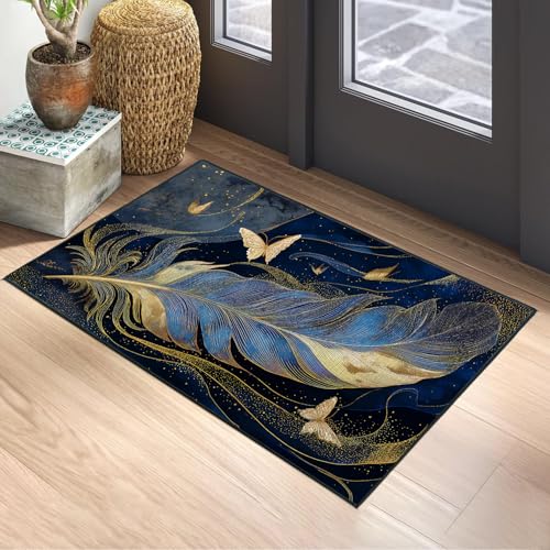 Feather Butterfly Area Rug 2x3 ft Entry Rug Washable Boho Rugs Non Slip Low Pile Floral Door Mat Small Carpet for Bedroom, Bedside, Kids Room, Office, Dining Room - color: Feather Butterfly, size: 2' x 3' (Rectangular)