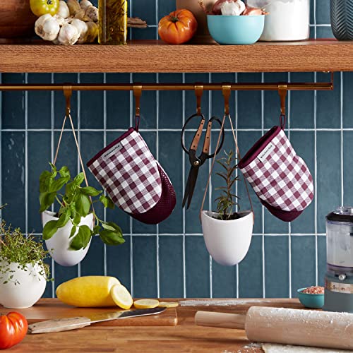 KitchenAid Gingham Mini Oven Mitt 2-Pack Set, Beet, 5.5"x8" - color: Beet
