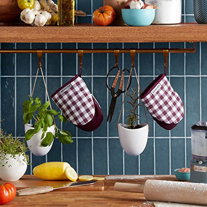 KitchenAid Gingham Mini Oven Mitt 2-Pack Set, Beet, 5.5"x8" - color: Beet
