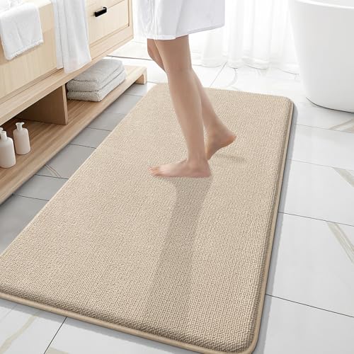 OLANLY Memory Foam Bathroom Runner Rugs 47x20, Absorbent Long Mat, Beige | Soft Quick Dry Bath Rugs, Non-Slip Carpet, Machine Washable Mat for Bathroom Floor, Tub and Shower, Home Decor Accessories - color: Beige, size: 47" X 20"
