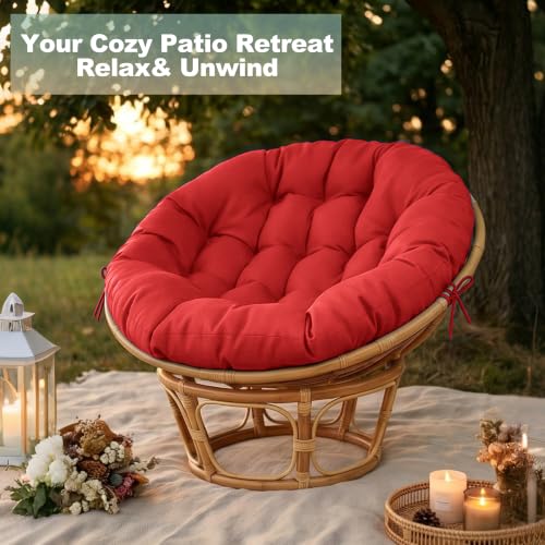 ARTPLAN Round Papasan Chair Cushion Tufted Swing Seat Pad with Ties,Red | 47"x47"x4"tufted round chair cushion, polyester cover&fluffy fiber fill, fixed ties fit papasan, swing&wicker indoor chairs - color: Red