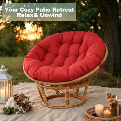 ARTPLAN Round Papasan Chair Cushion Tufted Swing Seat Pad with Ties,Red | 47"x47"x4"tufted round chair cushion, polyester cover&fluffy fiber fill, fixed ties fit papasan, swing&wicker indoor chairs - color: Red