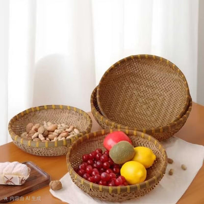 Handmade Natural Bamboo Woven Basket Set, Round, 5 Piece, Nesting Trays for Fruit and Snack Storage