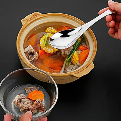 Stainless Steel Soup Spoons - 6 Inch Heavy Duty Asian Soup Spoon for Ramen, Rice, Tea, and Milk, Set of 4 Short Handle Ramen Spoons, Dishwasher Safe, Silver Chinese Table Spoon