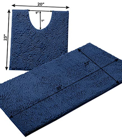 Bathroom Rugs Sets 2 Piece, Luxury Chenille Bath Mat Set, Soft Plush Anti-Slip Bath Rug + U-Shaped Toilet Mat. Microfiber Shaggy Carpet, Super Absorbent (24” x 36” & 20” x 24” U, Blue) - color: Blue, size: 2 Piece Set - Large