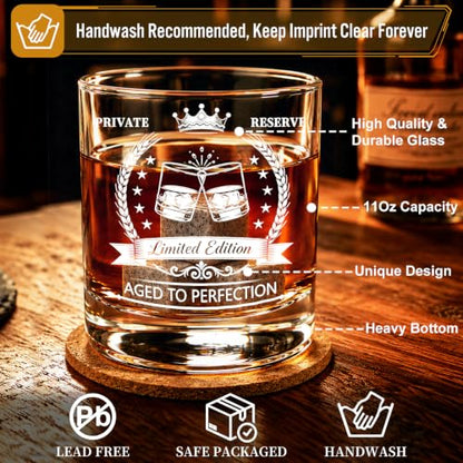 Birthday Gifts for Men - Vintage Whiskey Glass Set Birthday Party Supplies | Whiskey Stones, Pipette, Tongs & Coaster in Premium Wood Box, Unique Mens Gifts for Birthday, Boss, Him, Husband, Dad,Friends - style: Mens Gifts