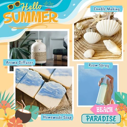 ARVIDSSON Beach Fragrance Oils Set, Summer Essential Oils for Diffuser - Beachy Breeze, Ocean Air, Pina Colada, Pink Sand, Sea Salt, Island Time, Tropical Scented Oil for Home, Candle Making - color: Dark Blue