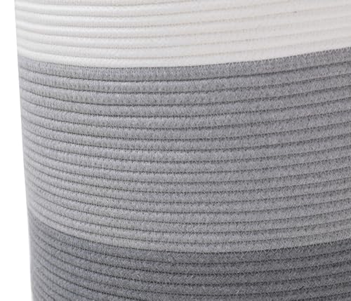16x18 Inch Extra Large Round Cotton Rope Storage Basket with Lid, Decorative Woven Bin with Cover for Living Room Bedroom Closet, Light Grey & Grey
