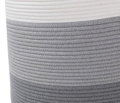 16x18 Inch Extra Large Round Cotton Rope Storage Basket with Lid, Decorative Woven Bin with Cover for Living Room Bedroom Closet, Light Grey & Grey