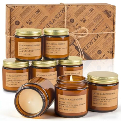 8 Pack Scented Candles for Home,Long Lasting Soy Wax Candle Gift Set | Aromatherapy Candle Gifts for Womens Birthday Anniversary Present - color: Spring & Summer Set
