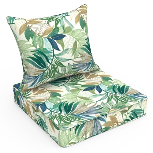 LVTXIII Outdoor Deep Seat Cushion Patio Seat and Back Cushion Set Seasonal Chair Cushion with Removable Cover and Adjustable Buckle for Home and Garden, 22"x22"x4", Lush Leaf Green - color: Lush Leaf Green, size: 22x22x4