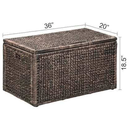 Wicker Storage Trunk, Brown Wash, 36x20x18.5 | 2 Safety Hinghes, Metal Frame, Heavy-duty, Water Hyacinth - color: Brown Wash, size: 36" x 20"