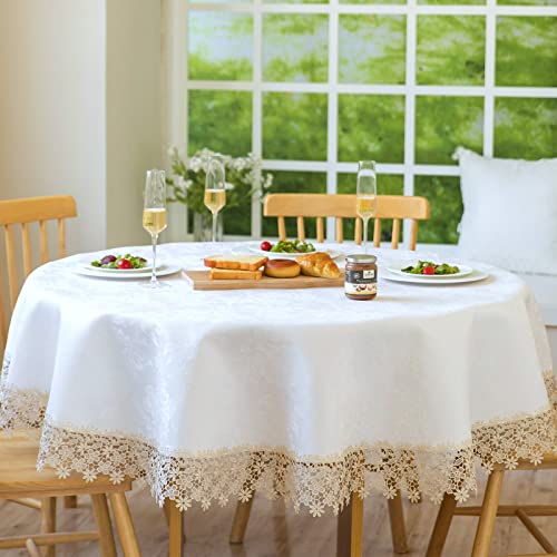 Lace Tablecloth Waterproof Fabric Washable Beige 70inch Round | Elegant Decor AntiShrink Soft Wrinkle Resistant Decorative Fabric Dining Home Holiday Party Kitchen Outdoor Indoor Home Décor - color: Blossom-beige, size: 70" (Round)