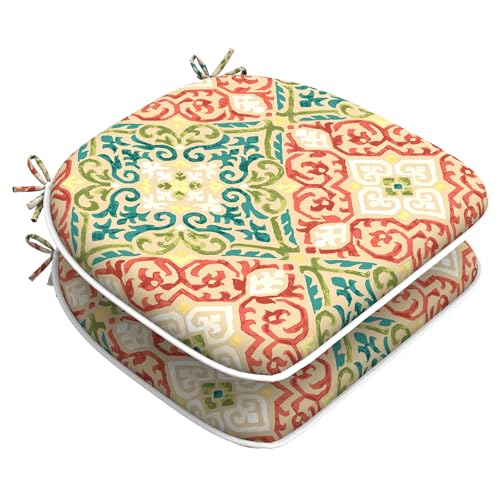 LVTXIII Outdoor Seat Cushions Patio Chair Pads with Ties, All Weather Chair Cushions for Home Office and Patio Garden Furniture Decoration D16”xW17”, Set of 2, Geometric Orange - color: Geometric Orange, size: 2 Count (Pack of 1)
