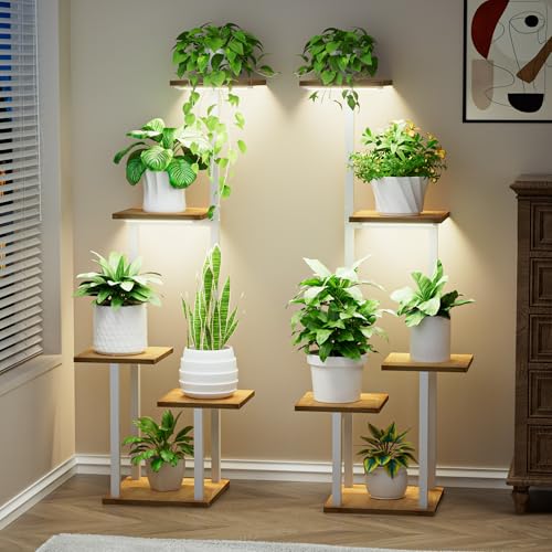 LATIBELL Indoor Corner Plant Stand with Grow Light, White, 2 Pack 5 Tier | Metal Corner Plant Shelf , Flower Rack Display，Holder Decor For Living Room, Patio And Balcony - color: White