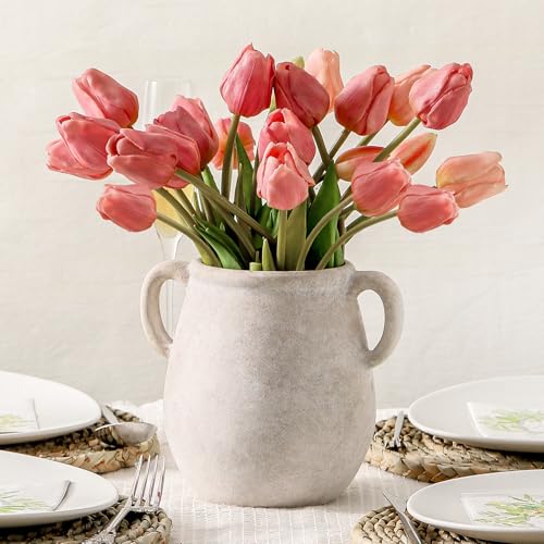 Vanselia Ceramic Flower Vase Home Table Decor Living Room Farmhouse 7.1 in | Small White Rustic Decorative Flowers Vases Plant Modern Decoration for Kitchen Shelf Coffee Dining Centerpieces Desk - color: 7.1" Rustic