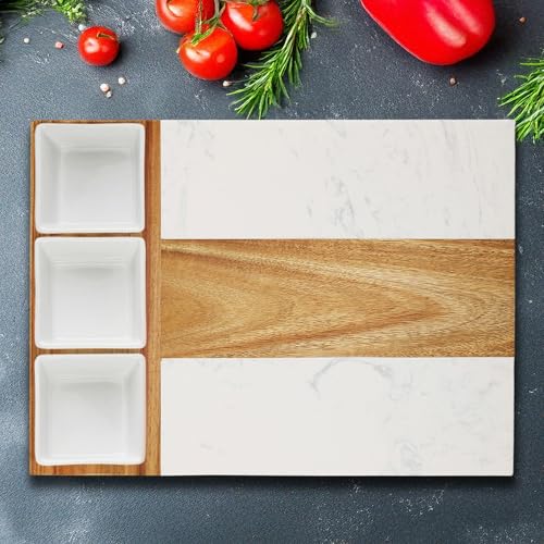 Marble Cutting Board Set, Charcuterie Cheese Boards, 3 Bowls, 3 Spoons, 4 Charcuterie Utensils, Meat, Fruits, Vegetables, Housewarming, Wedding - Marble Blank - style: Marble-Blank