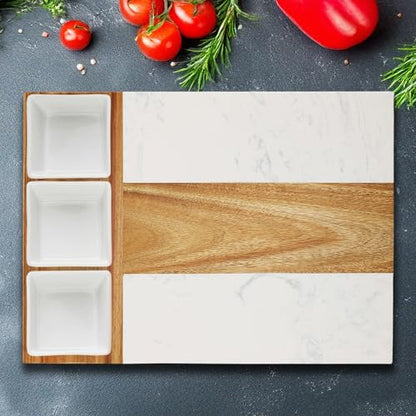 Marble Cutting Board Set, Charcuterie Cheese Boards, 3 Bowls, 3 Spoons, 4 Charcuterie Utensils, Meat, Fruits, Vegetables, Housewarming, Wedding - Marble Blank - style: Marble-Blank