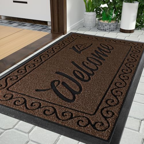 Yimobra Welcome Mat Outdoor Indoor, Waterproof Heavy Duty Front Door Mat Outside Entrance, Extra Sturdy Non-Slip Doormat, Low Profile, Dirt Trapping, 36x24 Inches, Coffee - color: Coffee, size: 36x24 Inch