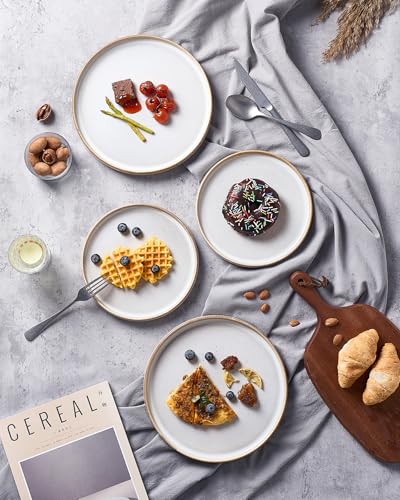 famiware Star Dinner Plates for 6, 10 inches Plate Set, Scratch Resistant, Stoneware Dinnerware, Kitchen Modern Rustic Serving Dishes, Cappuccino White (Pack of 3) - color: Cappuccino White, size: 10"(6pcs)ST (Pack of 3)