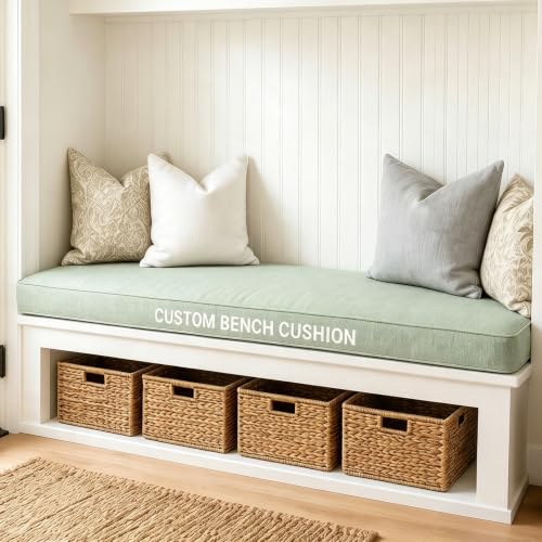 Custom Bench Cushion for Outdoor/Indoor Furniture, Custom Size & Shape, Bench Pad for Bay Window Seat, Patio Bench, Swing, 75D High Resilience Sponge, Non-Slip Bottom