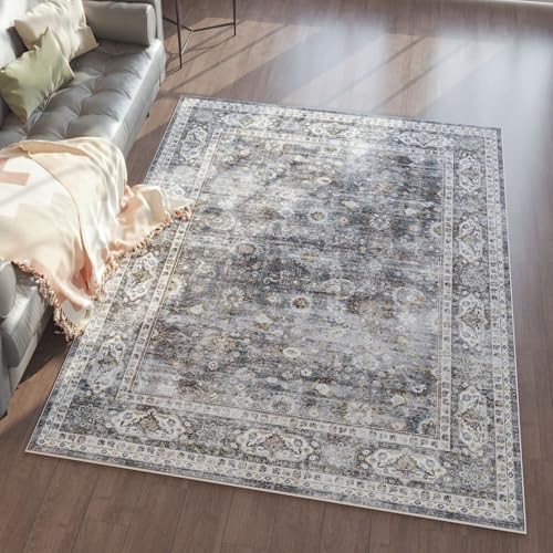 Rugcomf Area Rug 4x6 Rug Washable Boho Rugs Non Slip Low Pile Soft Floral Small Carpet for Bedroom, Bedside, Kids Room, Office, Dining Room(Grey) - color: Grey, size: 4' x 6' (Rectangular)