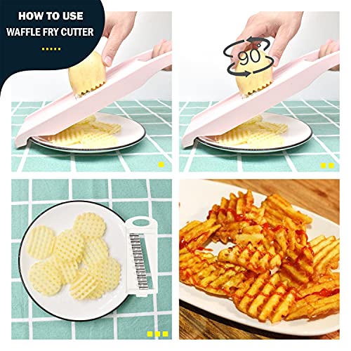 NACOLUS Mandoline Slicer for Kitchen Slicer Vegetable Cutter 5 In 1 Veggie Slicer Potato Slicer waffle fry cutter Hot Swap Mandolin with Peeler for Vegetables Carrot Shredder Cucumber Slicer - Pink | slicer vegetable cutter,hot-swap self-storage,efficient