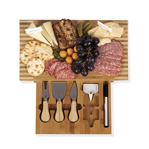 TOSCANA - a Picnic Time brand Concavo Cheese Board and Knife Set, Charcuterie Board Set, Wood Cutting Board, (Bamboo)