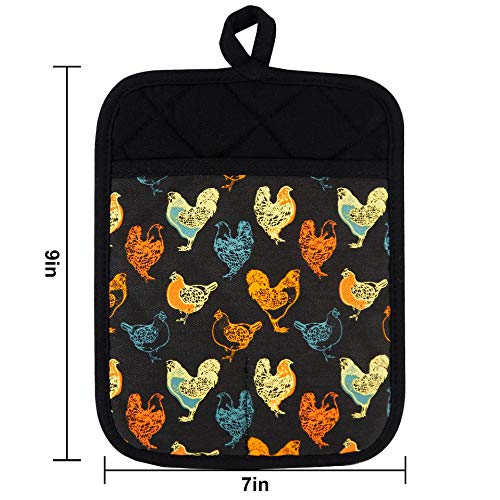 Pot Holders Set of 2,Non Slip Clear Silicone Printed Potholdes | Resistant 480 ℉,Comfortable Cotton Lining Kitchen Women Men Cooking Baking Microwave (Rooster, Black Potholders) - color: Rooster, Black Potholders