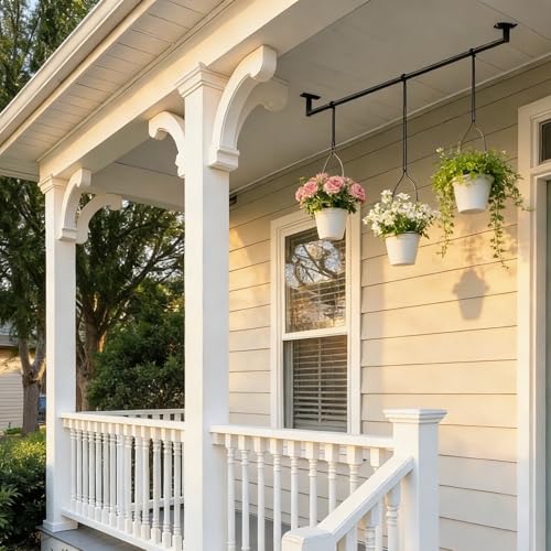 1 Adjustable-Width Hanging Plant Hanger Set Window Sill Hook-Mounted Plant Display Rack Set Indoor Herb Garden Plant Rack Includes 3 White Plant Pots Suitable for Windowsills, Ceilings, and Balconies